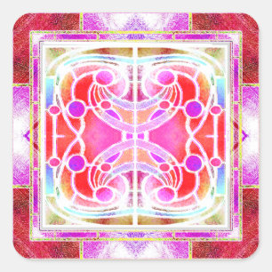 Kathedraal van Glazen in lood Raam in Roze en Sina Vierkante Sticker