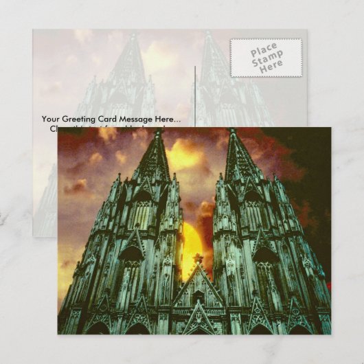 Kathedraal van Keulen met zon Briefkaart (Voorkant / Achterkant)