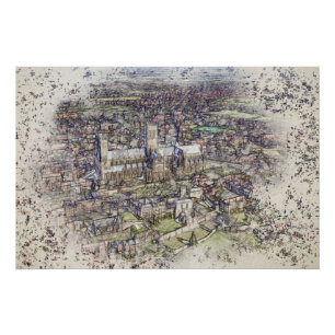 Kathedraal van Lincoln Lucht Schets Kunst Vervuild Perfect Poster