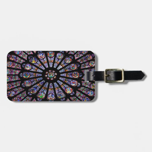 Kathedraal van Notre-Dame, kleurrijk Glas in lood Bagagelabel (Voorkant horizontaal)