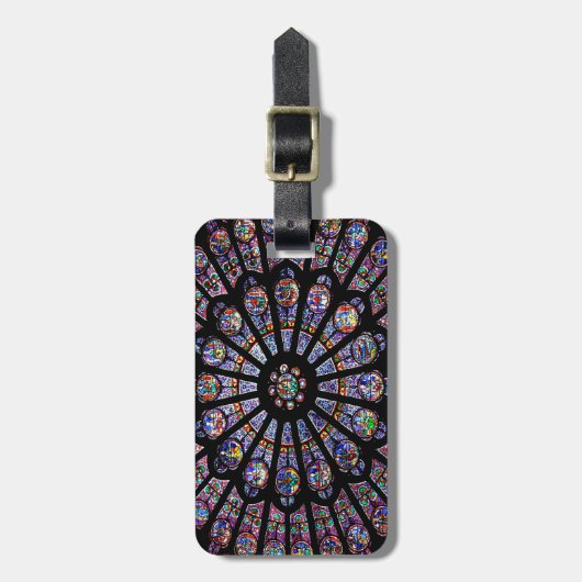Kathedraal van Notre-Dame, kleurrijk Glas in lood Bagagelabel (Voorkant verticaal)