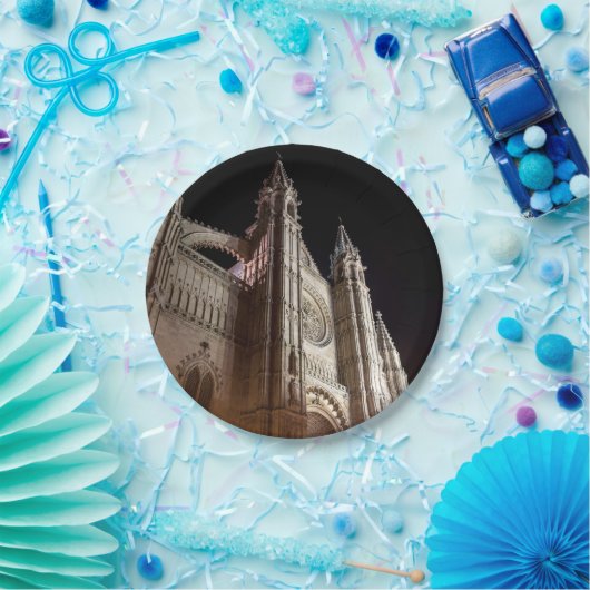 Kathedraal van Palma de Mallorca 's nachts - Spanj Papieren Bordje (Feest)