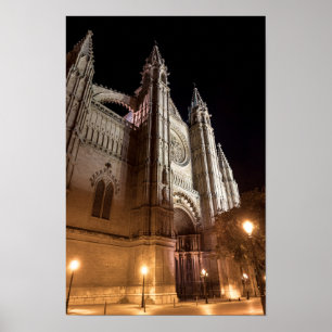 Kathedraal van Palma de Mallorca 's nachts - Spanj Poster