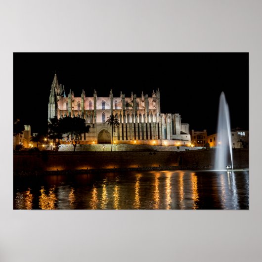 Kathedraal van Palma de Mallorca 's nachts - Spanj Poster (Voorkant)