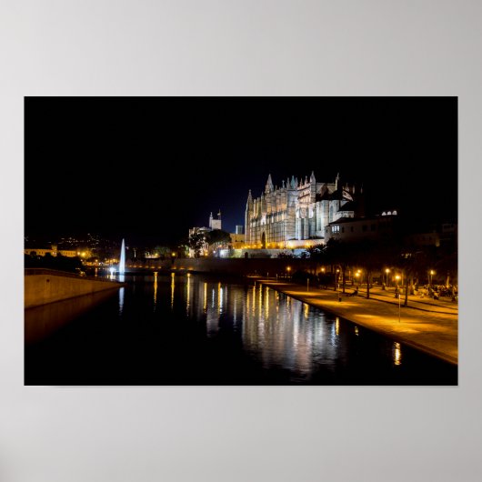 Kathedraal van Palma de Mallorca 's nachts - Spanj Poster (Voorkant)