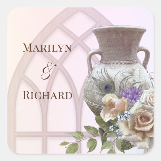 Kathedraal Venster, Urn & Floral Wedding Square St Vierkante Sticker (Voorkant)