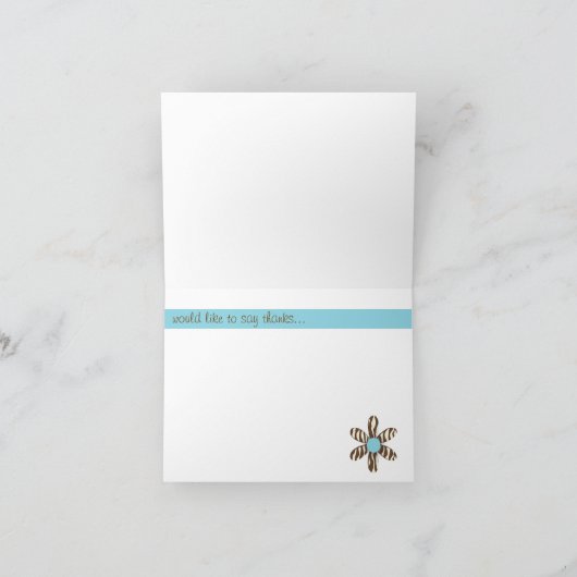 Katherine - Bruin Zebra en Turkoois Bedankkaart (Binnen)