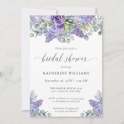Katherine Elegant Floral Lavender Vrijgezellenfees Kaart (Voorkant)