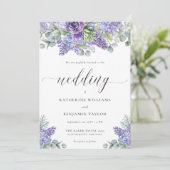 Katherine Elegant Script Floral Lavender Wedding Kaart (Staand voorkant)