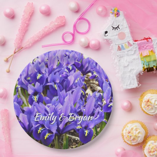 Katherine Hodgkin Irises Paarse Spring Floral Papieren Bordje (Feest)