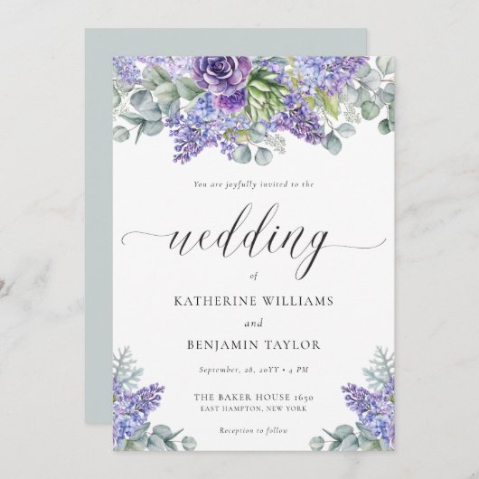Katherine Lavender Wedding Invitation met RSVP Kaart (Voorkant / Achterkant)