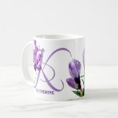 Katherine naam paarse krokusbloemen Koffiemok (Voorkant links)