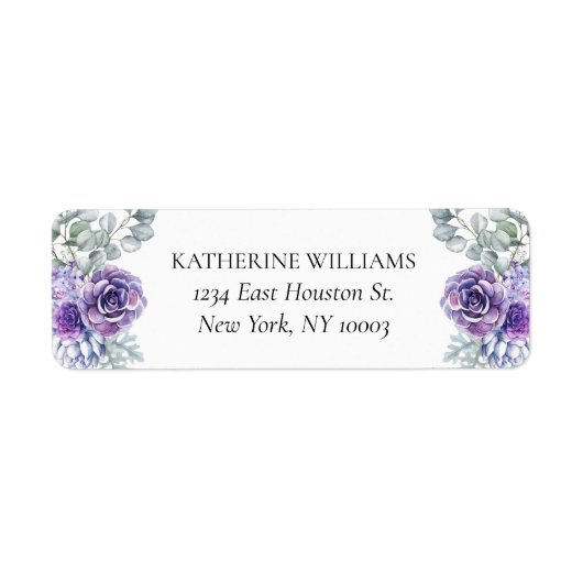 Katherine Paars Succulents Wedding Return Address Etiket (Voorkant)