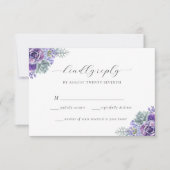 Katherine Paarse Floral Script Wedding RSVP Kaart (Voorkant)
