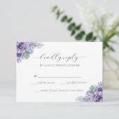 Katherine Paarse Floral Script Wedding RSVP Kaart (Staand voorkant)