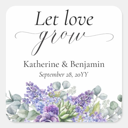 Katherine Succulent Wedding Favor Vierkante Sticker (Voorkant)