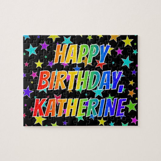 "KATHERINE" voornaam, geun "HAPPY BIRTHDAY" Legpuzzel (Horizontaal)
