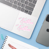 Kathleen Decoratieve Naam in Roze x2 Sticker (Laptop met iPhone)