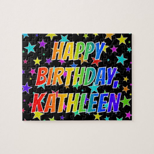 "KATHLEEN" voornaam, geun "HAPPY BIRTHDAY" Legpuzzel (Horizontaal)