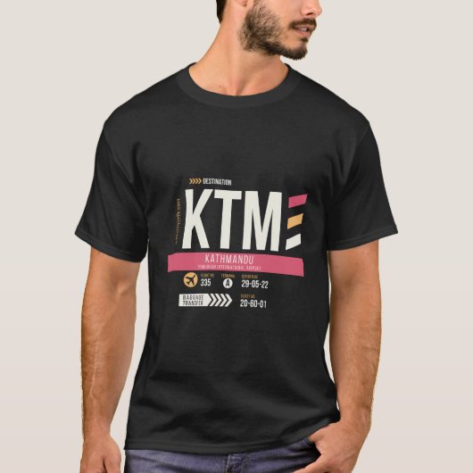 Kathmandu KTM luchthavencode Retro Travel Da T-shirt (Voorkant)