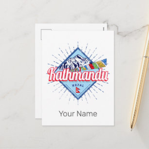 Kathmandu Mountains Nepal Retro Vlaggen Souvenir Feestdagenkaart