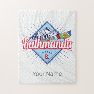 Kathmandu Mountains Nepal Retro Vlaggen Souvenir Legpuzzel