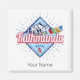 Kathmandu Mountains Nepal Retro Vlaggen Souvenir Magneet