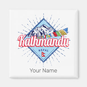 Kathmandu Mountains Nepal Retro Vlaggen Souvenir Magneet