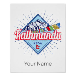 Kathmandu Mountains Nepal Retro Vlaggen Souvenir Perfect Poster