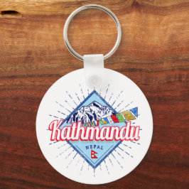 Kathmandu Mountains Nepal Retro Vlaggen Souvenir Sleutelhanger