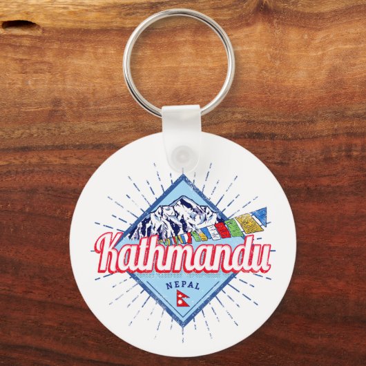 Kathmandu Mountains Nepal Retro Vlaggen Souvenir Sleutelhanger (Voorkant)