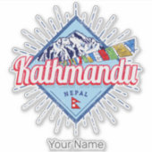 Kathmandu Mountains Nepal Retro Vlaggen Souvenir Sticker (Voorkant)