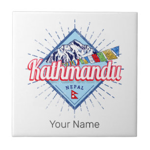 Kathmandu Mountains Nepal Retro Vlaggen Souvenir Tegeltje