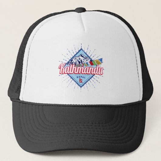 Kathmandu Mountains Nepal Retro Vlaggen Souvenir Trucker Pet (Voorkant)
