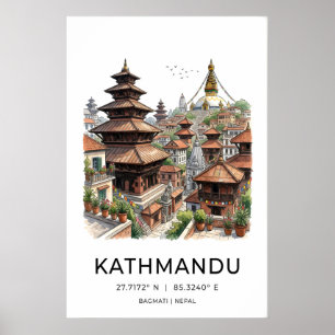 Kathmandu-muurkunst Inktlijntekening - Pagodes en Poster