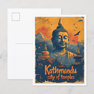Kathmandu Nepal  kunst reisillustratie Briefkaart