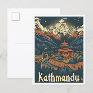 Kathmandu Nepal  kunst reisillustratie Briefkaart