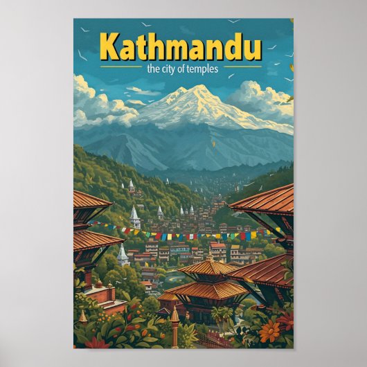 Kathmandu Nepal  kunst reisillustratie Poster (Voorkant)