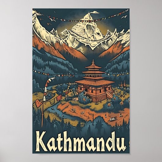 Kathmandu Nepal kunst reisillustratie Poster (Voorkant)