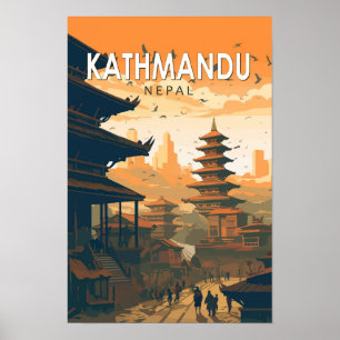 Kathmandu Nepal Reis Kunst Vintage Poster