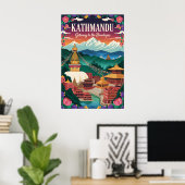 Kathmandu Nepal Retro Reisposter Kunst Poster (Thuiskantoor)