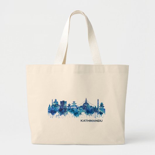 Kathmandu Nepal Skyline Blue Grote Tote Bag (Voorkant)