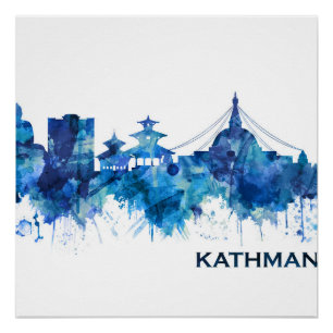 Kathmandu Nepal Skyline Blue Perfect Poster