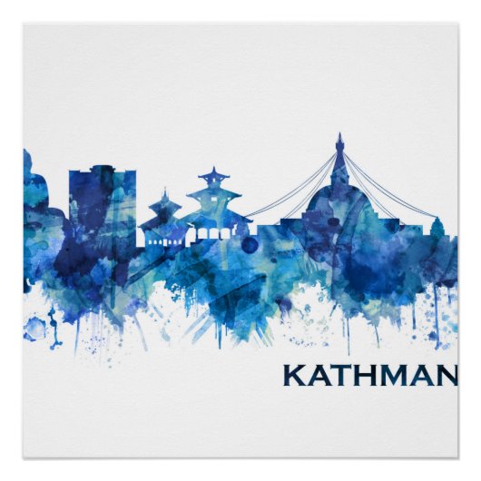 Kathmandu Nepal Skyline Blue Perfect Poster (Voorkant)