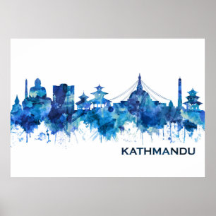 Kathmandu Nepal Skyline Blue Poster