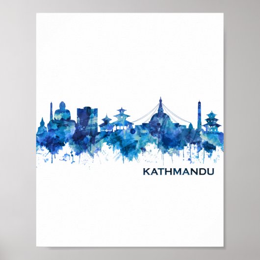 Kathmandu Nepal Skyline Blue Poster (Voorkant)