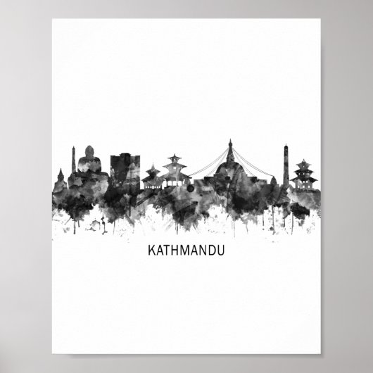 Kathmandu Nepal Skyline BW Poster (Voorkant)