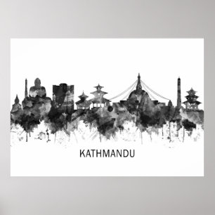 Kathmandu Nepal Skyline BW Poster