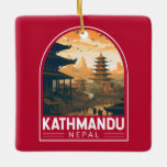 Kathmandu Nepal Travel Art Vintage Keramisch Ornament<br><div class="desc">Kathmandu retro vector reisontwerp. Kathmandu,  de hoofdstad van Nepal,  ligt in een vallei omringd door het Himalayagebergte.</div>