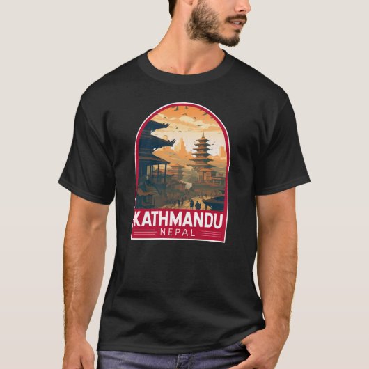 Kathmandu Nepal Travel Art Vintage T-shirt (Voorkant)